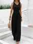 Women's H-Line Overall V Neck Daily Going Out Casual Lace-up Plain Summer Long Jumpsuit Romper