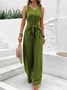 Women's H-Line Overall V Neck Daily Going Out Casual Lace-up Plain Summer Long Jumpsuit Romper