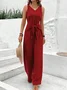 Women's H-Line Overall V Neck Daily Going Out Casual Lace-up Plain Summer Long Jumpsuit Romper
