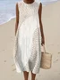 Geometric Casual Cotton Crew Neck Dress With No