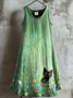 Casual Linen Floral Crew Neck Dress With No