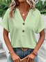 Women Plain V Neck Casual Short Sleeve T-shirt