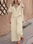 Casual Plain V Neck Two-Piece Set