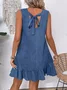 Cotton Plain Simple Crew Neck Dress With No
