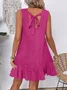 Cotton Plain Simple Crew Neck Dress With No