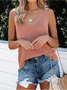 Women's Sleeveless Tank Top Summer Gray Plain Hollow Out Cotton V Neck Daily Going Out Simple Top
