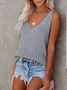 Women's Sleeveless Tank Top Summer Gray Plain Hollow Out Cotton V Neck Daily Going Out Simple Top