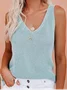 Women's Sleeveless Tank Top Summer Gray Plain Hollow Out Cotton V Neck Daily Going Out Simple Top