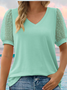 Women Polka Dots V Neck Casual Short Sleeve T-shirt
