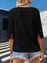 Women Plain V Neck Casual Three Quarter Sleeve T-shirt