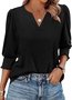 Women Geometric V Neck Casual Three Quarter Sleeve T-shirt