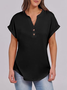Women Plain V Neck Casual Short Sleeve T-shirt