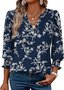 Women Geometric V Neck Casual Three Quarter Sleeve T-shirt