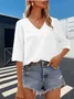 Women Plain V Neck Casual Three Quarter Sleeve T-shirt