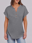 Women Plain V Neck Casual Short Sleeve T-shirt