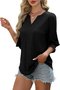 Women Geometric V Neck Casual Three Quarter Sleeve T-shirt