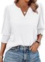 Women Geometric V Neck Casual Three Quarter Sleeve T-shirt