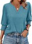 Women Geometric V Neck Casual Three Quarter Sleeve T-shirt