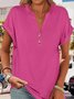 Women Plain V Neck Casual Short Sleeve T-shirt