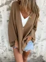 Solid Color V-neck Fashionable Loose Top For Women With Medium And Long Sleeves And One Button Cardigan