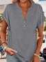 Women Plain V Neck Casual Short Sleeve T-shirt