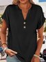 Women Plain V Neck Casual Short Sleeve T-shirt