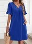 Regular Fit Cotton V Neck Casual Dress With No