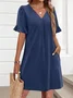 Regular Fit Cotton V Neck Casual Dress With No