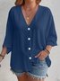 Women's Three Quarter Sleeve Shirt Spring/Fall Apricot Plain Buckle V Neck Daily Going Out Casual Cardigan