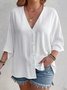 Women's Three Quarter Sleeve Shirt Spring/Fall Apricot Plain Buckle V Neck Daily Going Out Casual Cardigan