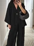 Casual Plain V Neck Two-Piece Set
