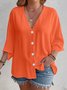 Women's Three Quarter Sleeve Shirt Spring/Fall Apricot Plain Buckle V Neck Daily Going Out Casual Cardigan