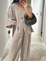 Casual Plain V Neck Two-Piece Set