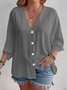 Women's Three Quarter Sleeve Shirt Spring/Fall Apricot Plain Buckle V Neck Daily Going Out Casual Cardigan