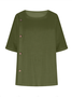 Women's Half Sleeve Blouse Summer Army Green Plain Split Joint Linen Crew Neck Daily Going Out Casual Top