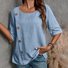 Women's Half Sleeve Blouse Summer Army Green Plain Split Joint Linen Crew Neck Daily Going Out Casual Top