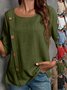 Women's Half Sleeve Blouse Summer Army Green Plain Split Joint Linen Crew Neck Daily Going Out Casual Top