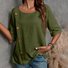 Women's Half Sleeve Blouse Summer Army Green Plain Split Joint Linen Crew Neck Daily Going Out Casual Top