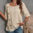 Women's Half Sleeve Blouse Summer Army Green Plain Split Joint Linen Crew Neck Daily Going Out Casual Top