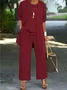 Women's Split Joint Plain Commuting Going Out Matching Outfit Caramel Casual Spring/Fall Multi-Piece Set Elastic Band Matching Set