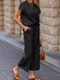 Women's Split Joint Plain Daily Going Out Two-Piece Set Gray Casual Summer Top With Pants Matching Set