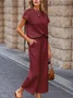 Women's Split Joint Plain Daily Going Out Two-Piece Set Gray Casual Summer Top With Pants Matching Set