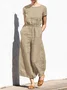 Casual Regular Sleeve Plain Crew Neck Jumpsuit