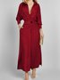 Women's Long Sleeve Spring/Fall Apricot Plain Split Joint V Neck Daily Going Out Vintage Maxi A-Line Tank Dress