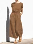 Casual Regular Sleeve Plain Crew Neck Jumpsuit