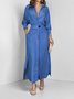 Women's Long Sleeve Spring/Fall Apricot Plain Split Joint V Neck Daily Going Out Vintage Maxi A-Line Tank Dress