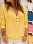 Women's Long Sleeve Shirt Spring/Fall Yellow Plain Split Joint Stand Collar Daily Going Out Casual Top