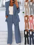 Women's Buckle Plain Daily Going Out Two-Piece Set Blue Casual Spring/Fall Coat With Pants Matching Set