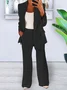 Women's Buckle Plain Daily Going Out Two-Piece Set Blue Casual Spring/Fall Coat With Pants Matching Set