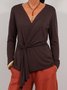 Yarn-dyed Casual Loose Long Sleeve Solid Color Lace-up Knit Cardigan Top